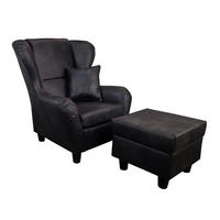 OHRENSESSEL mit HOCKER, hoher Sitzkomfort durch Wellenunterfederung B90/H98/T76 cm, Mikrofaser Leder-Optik Vintage Schwarz / 18007 - Schwarz, Holz/Textil (90/98/76cm) - luma-home