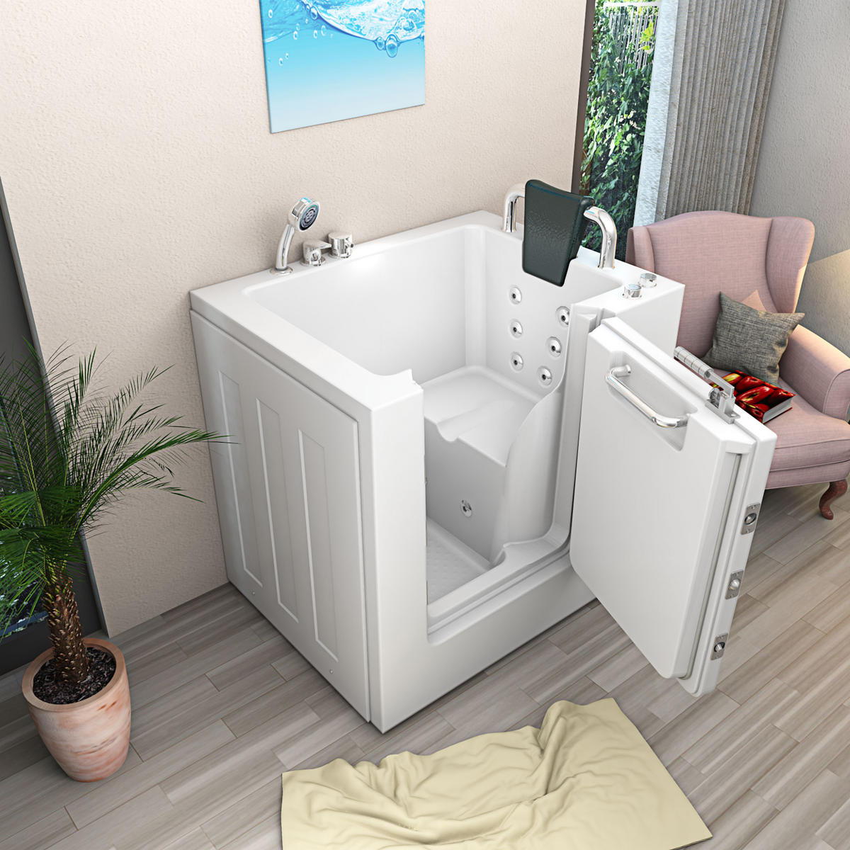 SITZWANNE Whirlpool Badewanne mit Tür S02WP-B-R 100x78cm - Weiß, Glas/Kunststoff (78/113/100cm) - AcquaVapore by Sandra Jentho