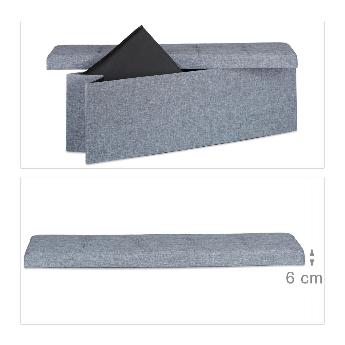 FALTBARE Sitzbank - Anthrazit, Holzwerkstoff/Textil (38/38/114cm) - Relaxdays