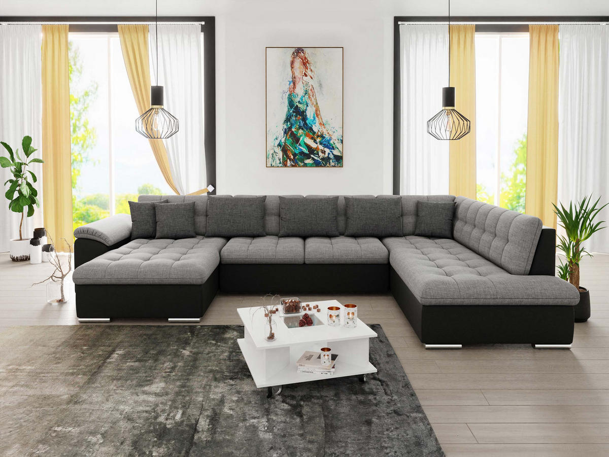 WOHNLANDSCHAFT Niko Bis Lux, Seite: Links - Schwarz, Holz/Textil (348/76/205cm) - MIRJAN24