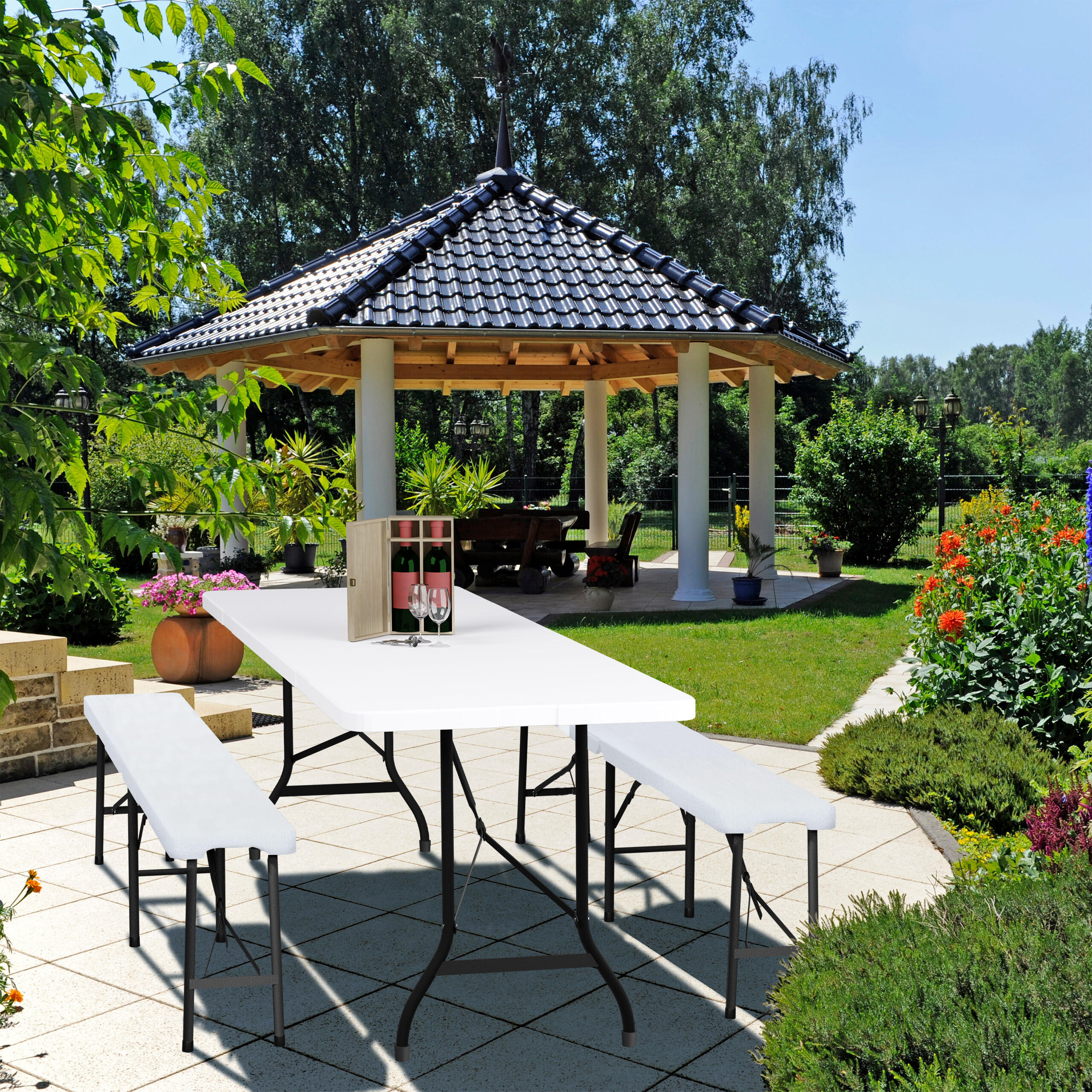 GARTENTISCH - Weiß, Kunststoff/Metall (68/220/75cm) - Relaxdays