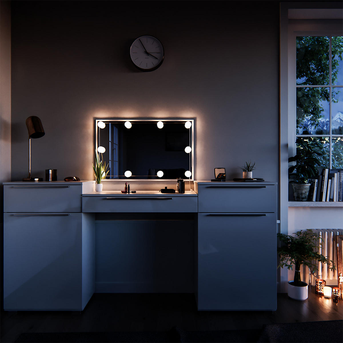 SCHMINKTISCH Lilli Weiß 190 cm mit LED Beleuchtung - Weiß, Holzwerkstoff (190/90/39cm) - Vicco