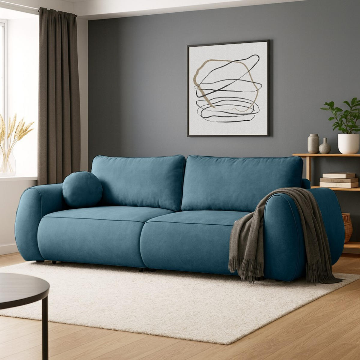 3-SITZER Schlafsofa Bravo mit Eckfunktion, mit zwei Bettkasten, Blau - Blau/Schwarz, Textil (257/96/110cm) - Beautysofa