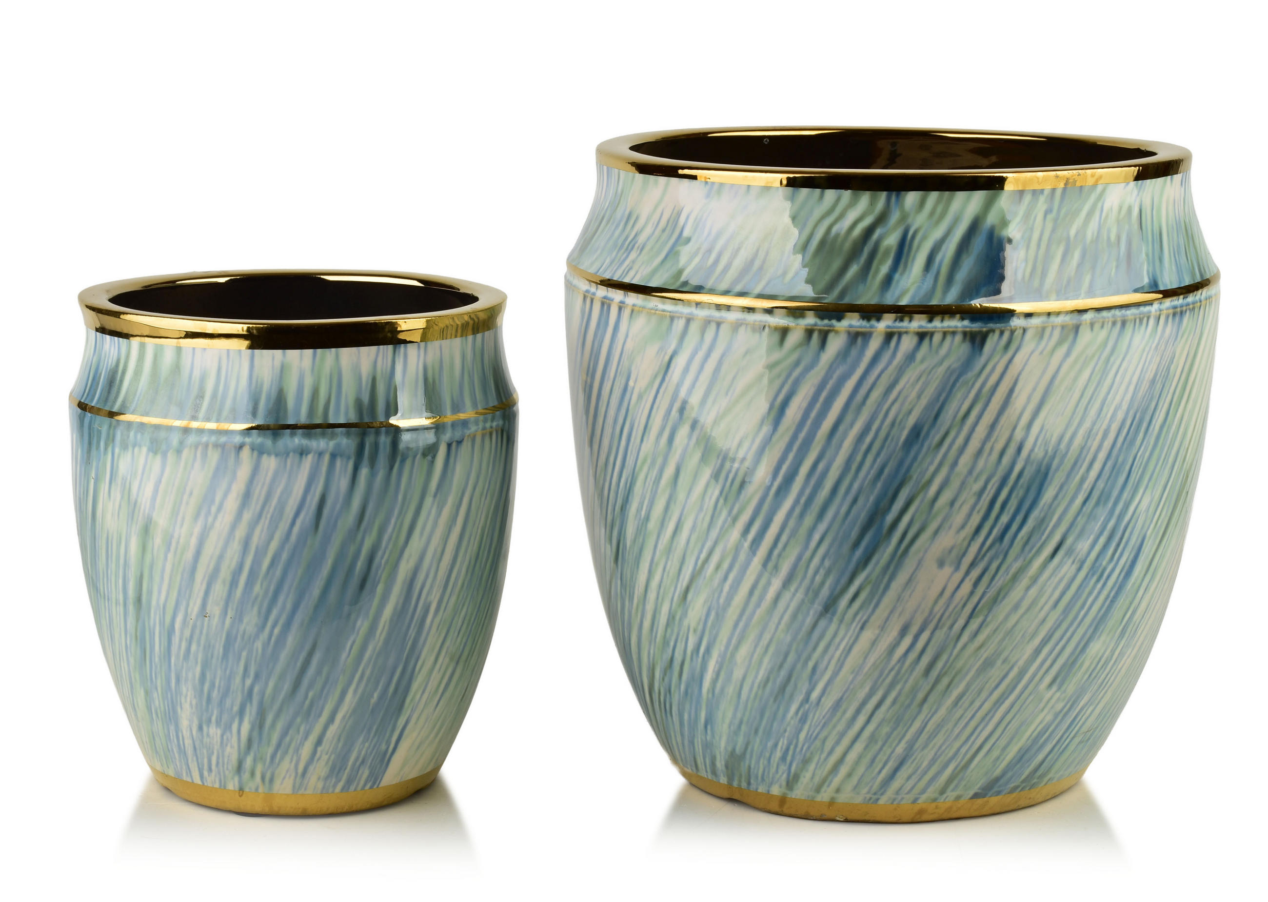 ÜBERTOPF-SET Neva 2-tlg Blau 31/31/30,5cm 21/21/23cm Keramik - Blau, Keramik (35/40/35cm) - Mondex