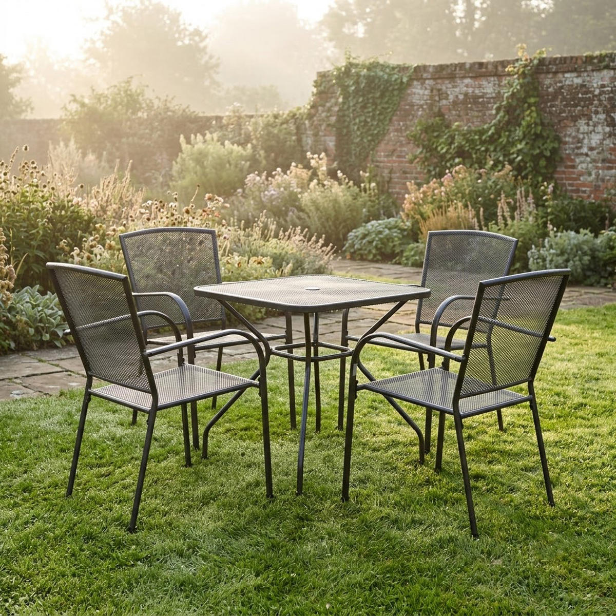 GARTENESSGRUPPE Glasgow - GARTEN-GARNITUR für 4 Personen - Gartenmöbel Set 5-teilig - Streckmetall anthrazit - Grau, Metall - TPFGarden