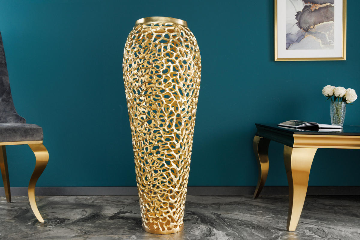 VASE ABSTRACT LEAF Metall Gold 34 cm - Goldfarben, Metall (92cm) - riess-ambiente
