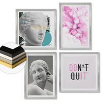 WANDBILDER 4er Set - 50x50 cm & 40x60 cm Silberner Rahmen - Abstrakte Aquarellskulptur - Silberfarben, Kunststoff (50/50cm) - ArtPrintCave