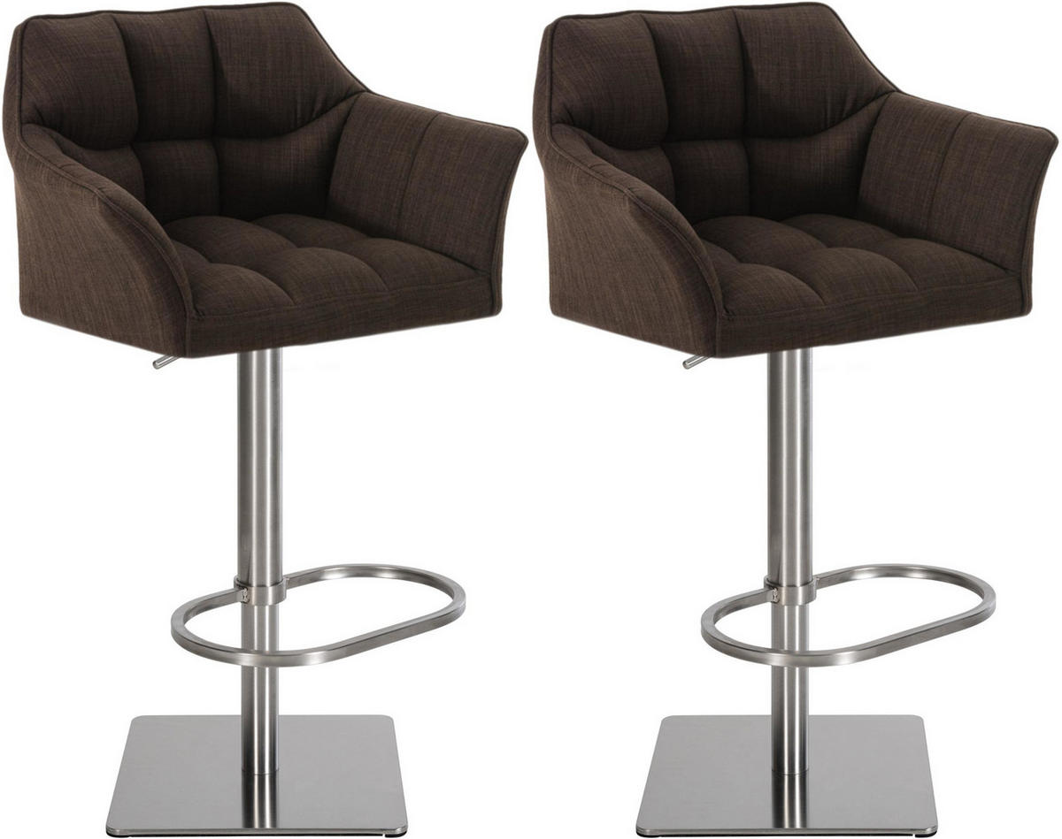 BARHOCKER 2er Set Stoff Braun - Edelstahlfarben/Braun, Textil/Metall (64/88/45cm) - CLP