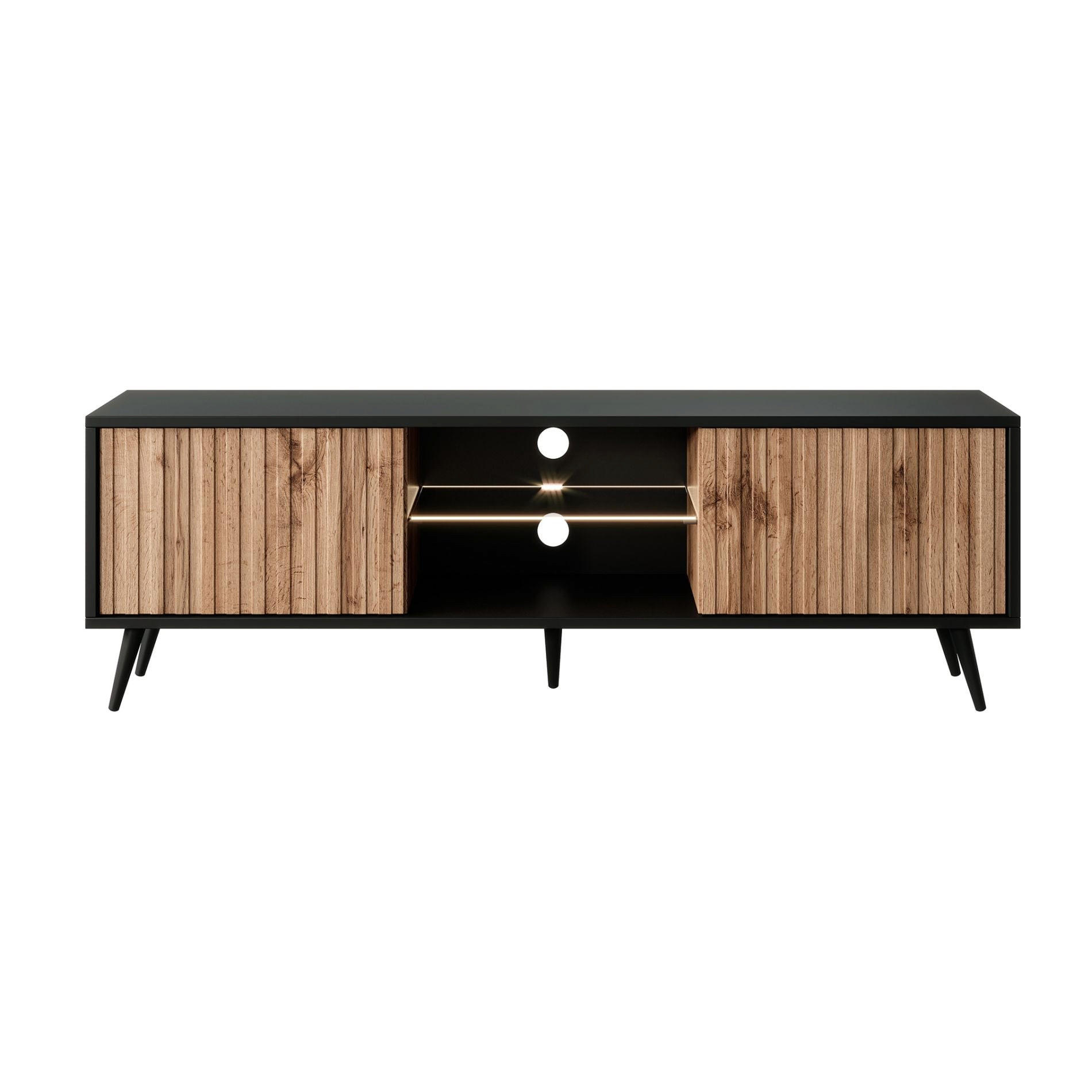 TV-LOWBOARD Bello Schwarz / Eiche 135/43/32 cm - Schwarz, Holzwerkstoff/Metall (135/43/31.6cm) - Selsey