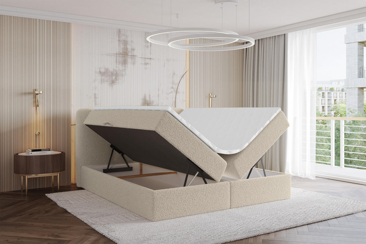BOXBETT mit Matratze H4 - NINA - 160x200 cm Dunkelbeige - Baltimorefarben, Holzwerkstoff (160/200cm) - ALTDECOR