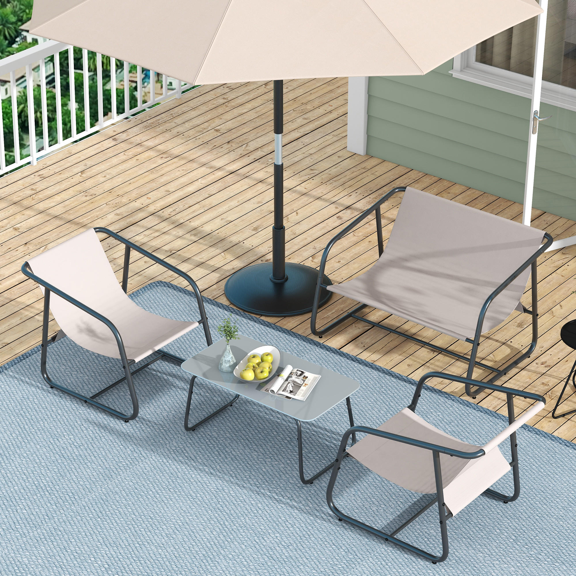 GARTENMÖBEL Set, Stahl, Mesh, Cremeweiß - Creme, Textil/Metall - Outsunny
