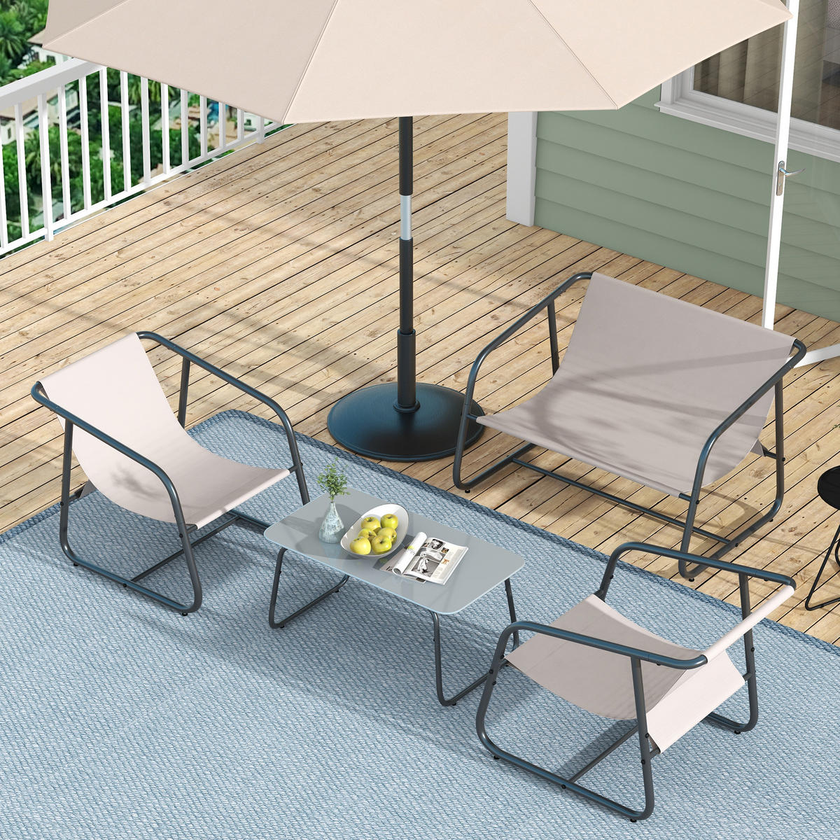 GARTENMÖBEL Set, Stahl, Mesh, Cremeweiß - Creme, Textil/Metall - Outsunny