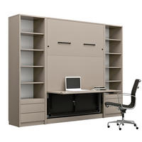 SCHRANKBETT vertikal GN140x200 mit Schreibtisch, LED und 2 Regalen - 3-teilig - Congo - Grau, Holzwerkstoff (140/200cm) - QMM TraumMöbel