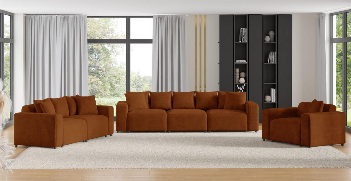SOFASET Megan 3-2-1 In Poso - Rotbraun, Holzwerkstoff/Textil (327/75/98cm) - Fun Möbel