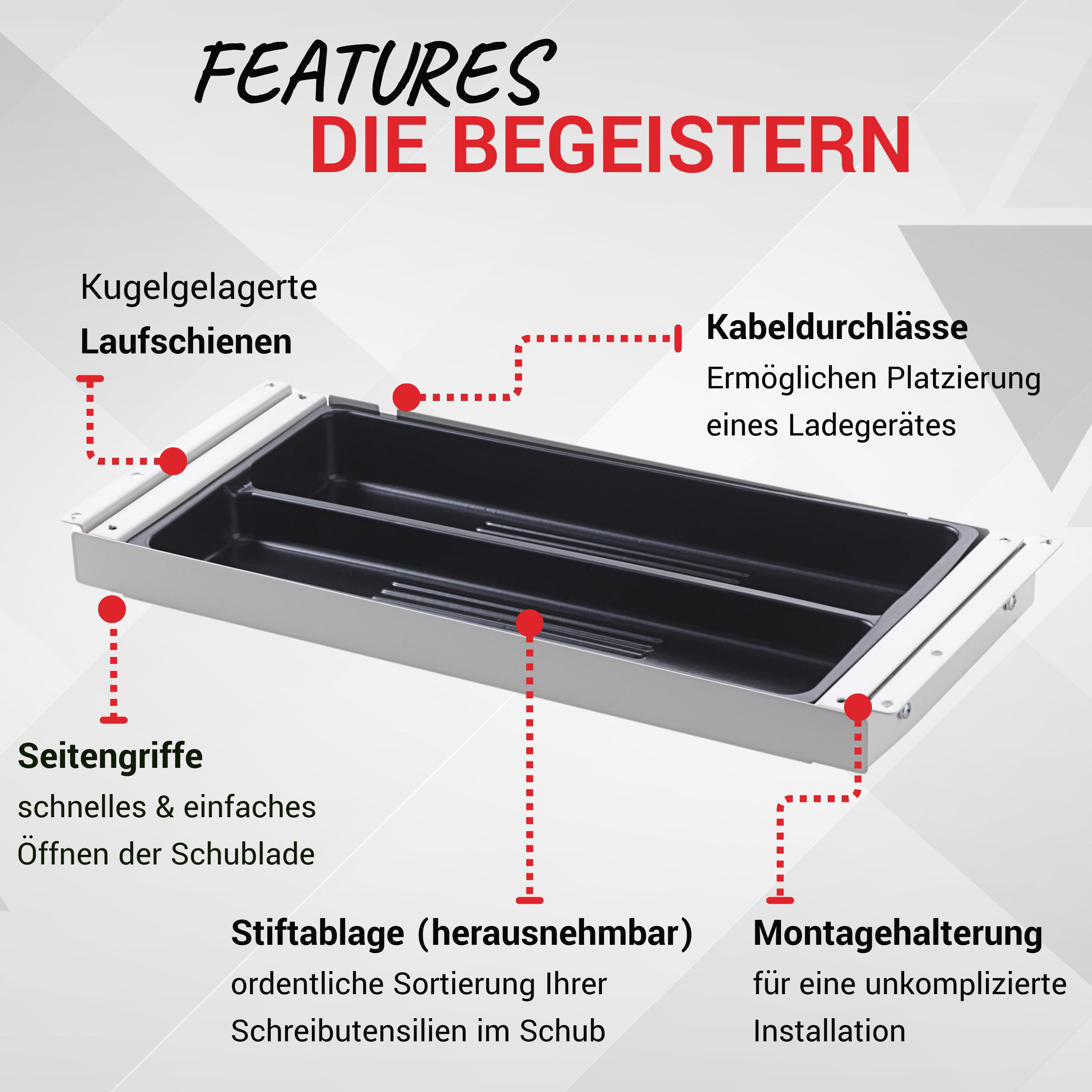SCHUBLADE DeskMate 18,6/42,5/4,3 cm in Schwarz - Schwarz, Metall (18.6/42.5/4.3cm) - bümö