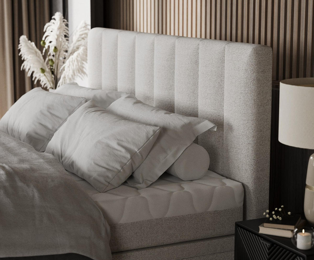 BOXBETT Lume 140/200 cm Hellbeige im Riva Stoff - Sandfarben/Schwarz, Holz/Holzwerkstoff (140/200cm) - AltaBeds