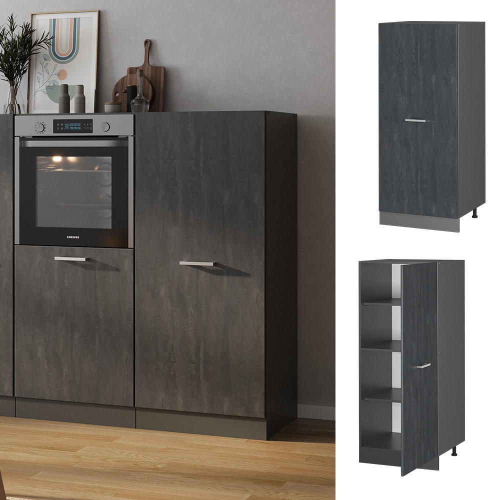 HOCHSCHRANK R-Line Schwarz Beton 60 cm - Anthrazit/Schwarz, Holzwerkstoff (60/143/57cm) - Vicco