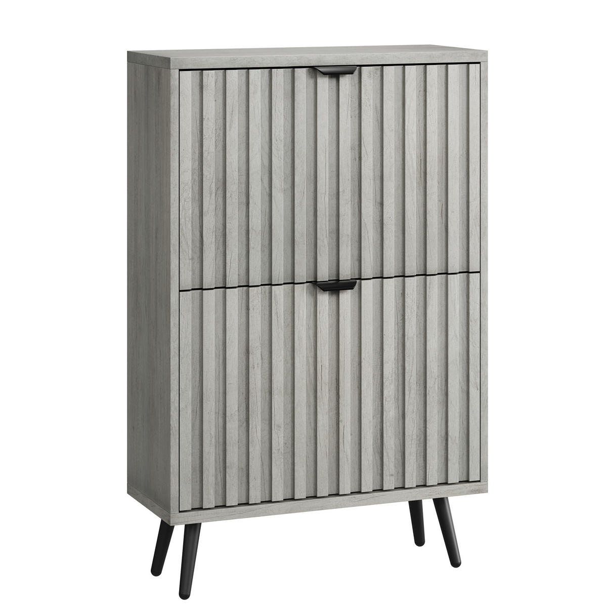 SCHUHSCHRANK 60 cm in Grau mit 2 Klappen und Rillendesign - Grau, Holzwerkstoff (60/94/24cm) - Flora Grace