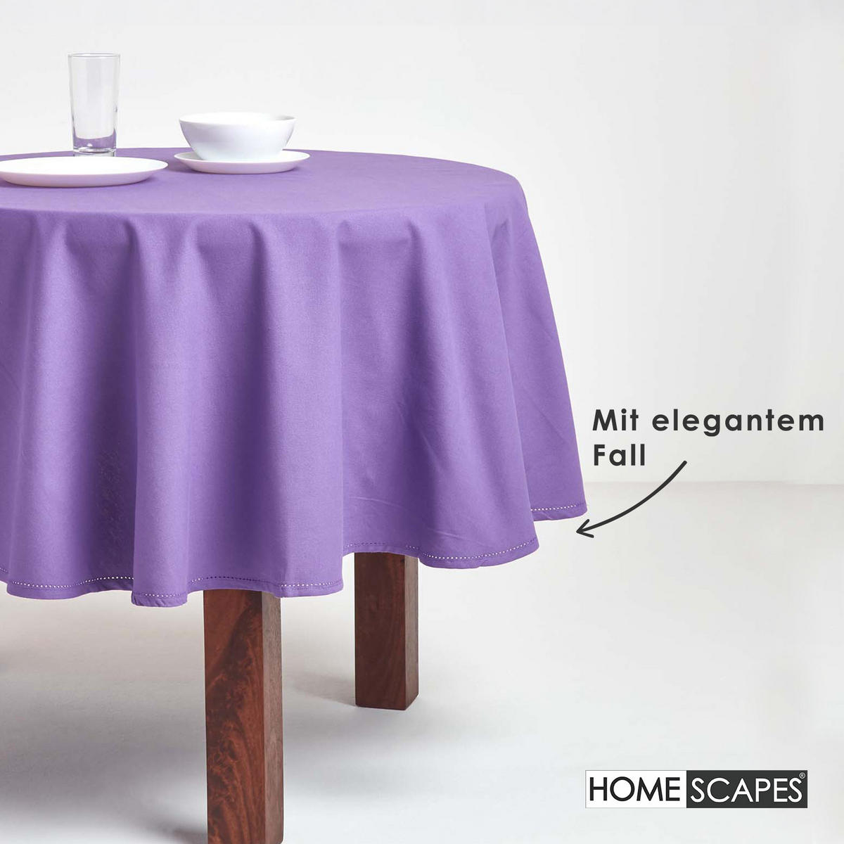 TISCHDECKE lila rund 178 cm, 100% Baumwolle - Lila, Textil (178/178cm) - Homescapes