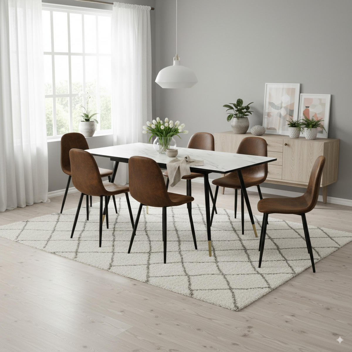 ESSTISCH SET mit ausziehbarem Tisch und 4 bequemen Stühlen - Schwarz/Braun, Holzwerkstoff/Metall (80/75/160cm) - Urban Meuble