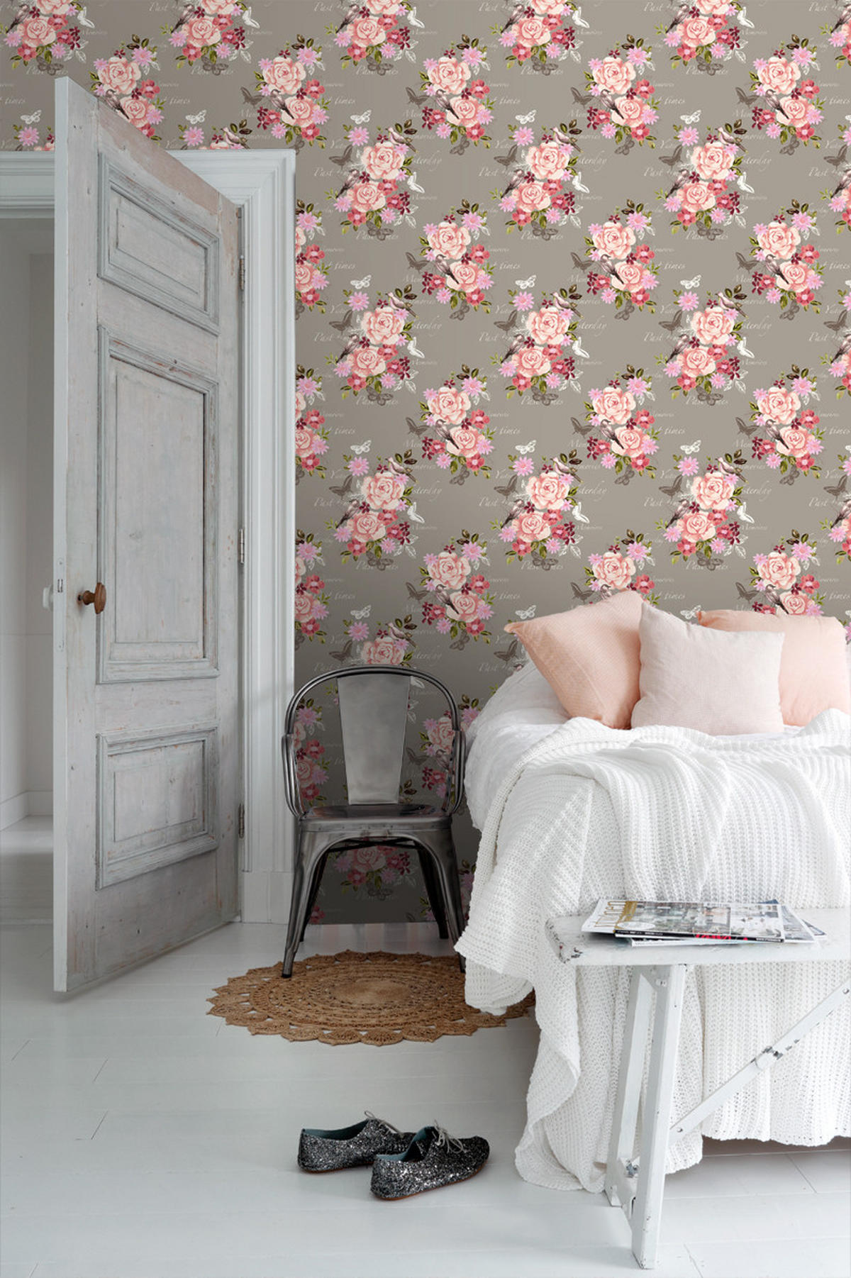 TAPETE Blumen und Vögel 53 cm x 10.05 m - Braun, Papier (53/1000cm) - ESTAhome