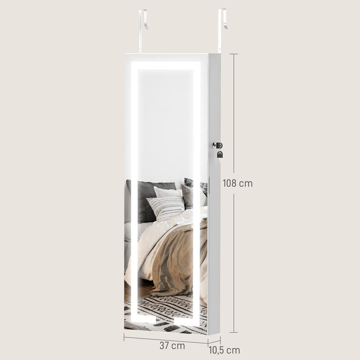 STANDSPIEGEL DE-18886 mit LED, abschließbar Weiß - Weiß, Holzwerkstoff (37/108/10.5cm) - ComfortXL