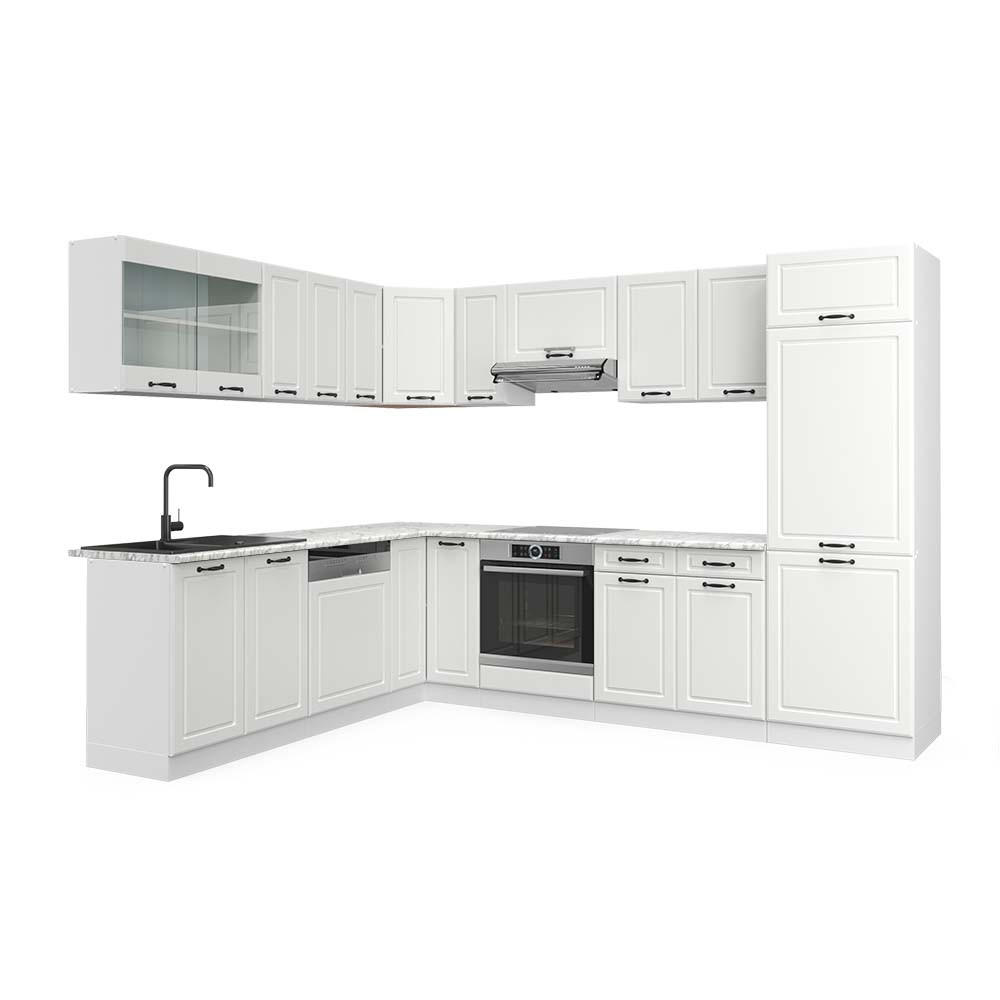 ECKKÜCHE R-Line Weiß Landhaus/Weiß 227 x 287 cm, AP Marmor - Creme/Weiß, Holzwerkstoff (287/81.6/60cm) - Vicco