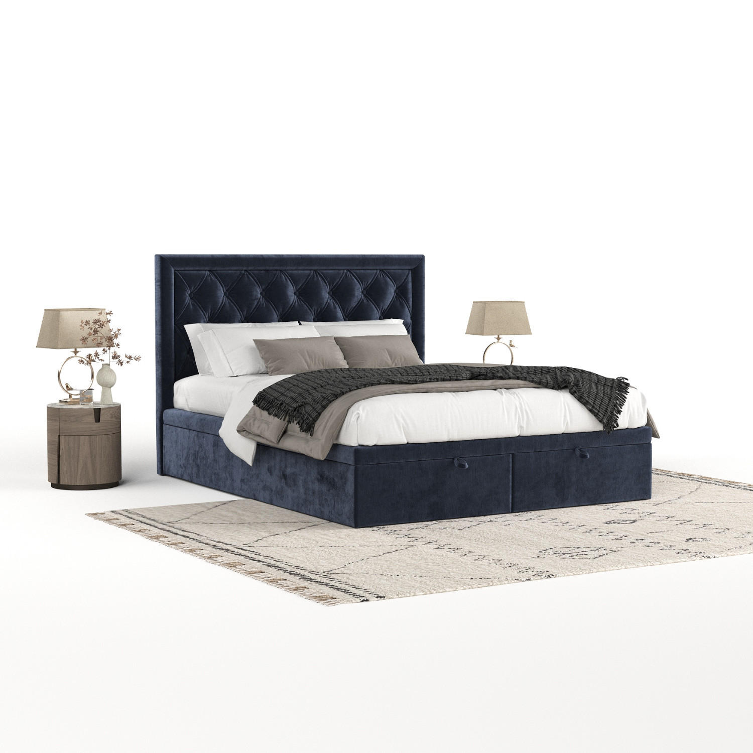 POLSTERBETT Nicobar mit Stauraum 120/200 cm Marineblau im Lotta Stoff - Schwarz/Dunkelblau, Holz/Holzwerkstoff (120/200cm) - AltaBeds