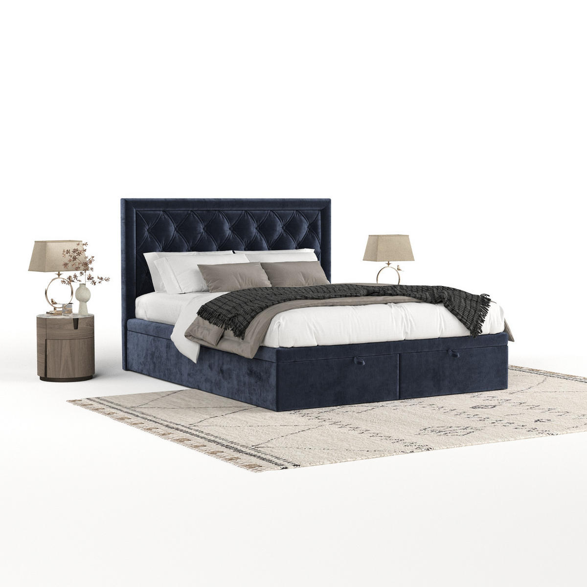 POLSTERBETT Nicobar mit Stauraum 120/200 cm Marineblau im Lotta Stoff - Schwarz/Dunkelblau, Holz/Holzwerkstoff (120/200cm) - AltaBeds