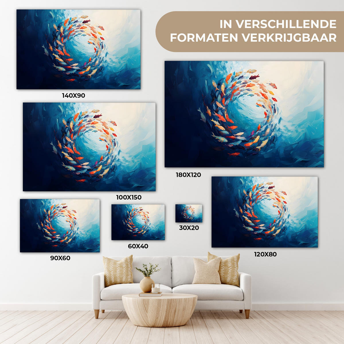 LEINWANDBILD Meer - Fische - Bunt - Dynamisch Groß 140x90 cm - Hellblau, Textil (140/90cm) - MuchoWow