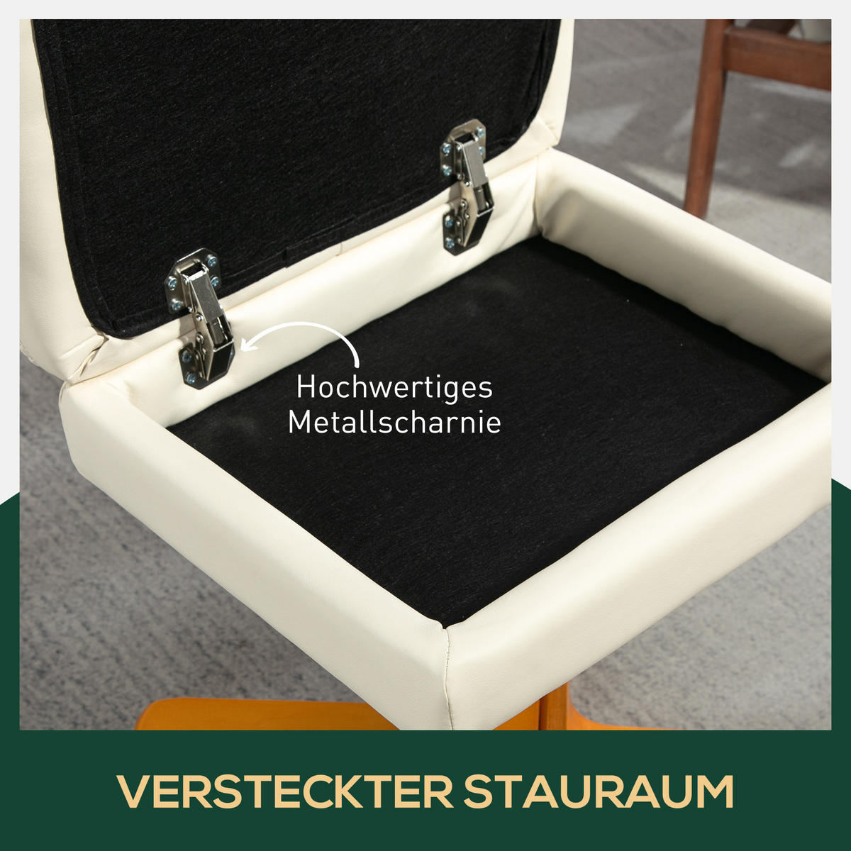 RELAXSESSEL mit Hocker, Stauraum, Fernsehsessel mit Liegefunktion, Cremeweiß - Creme/Braun, Holz/Kunststoff (86/99/80cm) - HOMCOM