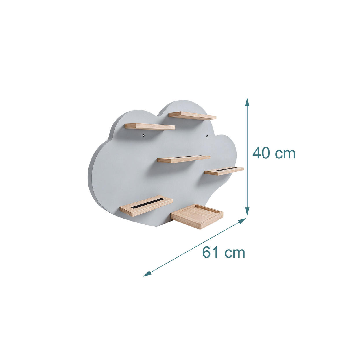 WANDREGAL Grau Wolkenform Magnetstreifen MDF 40 cm - Grau, Holz/Holzwerkstoff (61/40/17cm) - Relaxdays