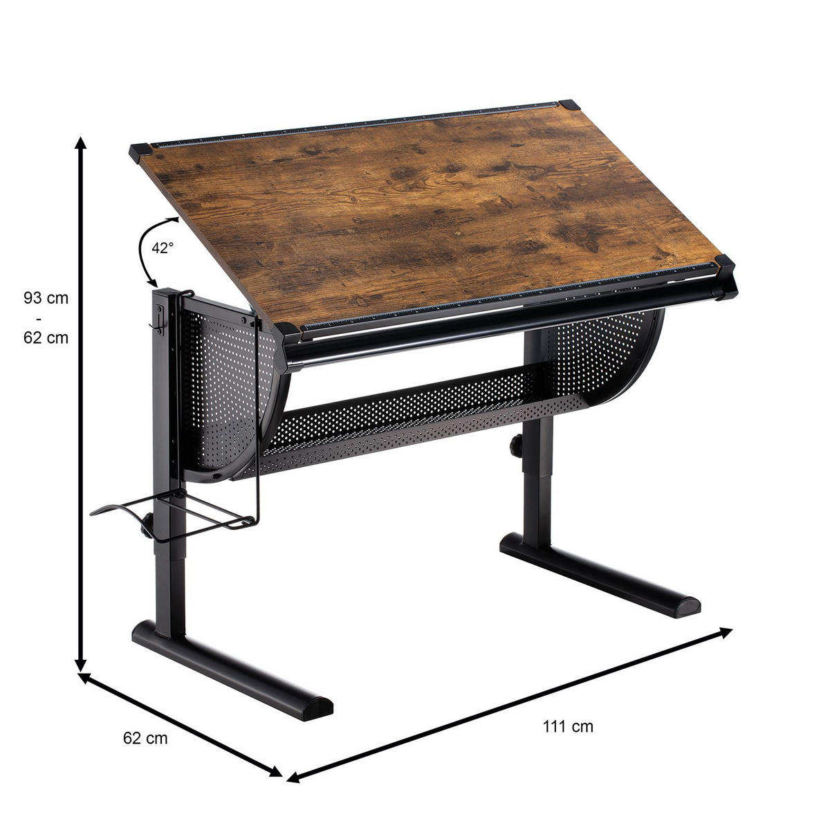 KINDERSCHREIBTISCH SARI - Dunkelbraun/Schwarz, Holzwerkstoff/Metall (111/93/60cm) - CARO-Möbel