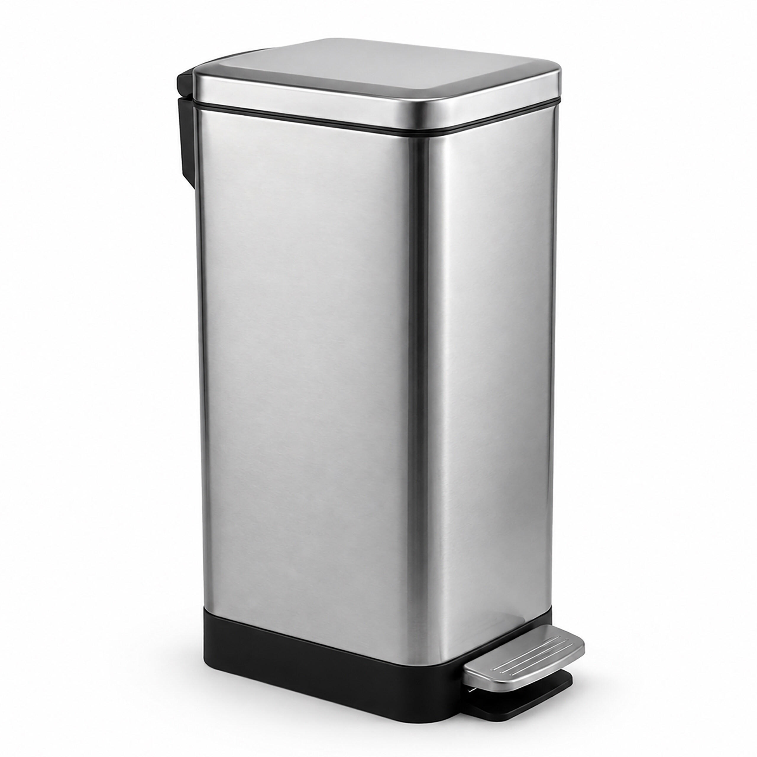 PUBELĂ Argintie inox pedală închidere lentă 15 l - argintiu, material plastic/metal (35/45/17cm) - Relaxdays