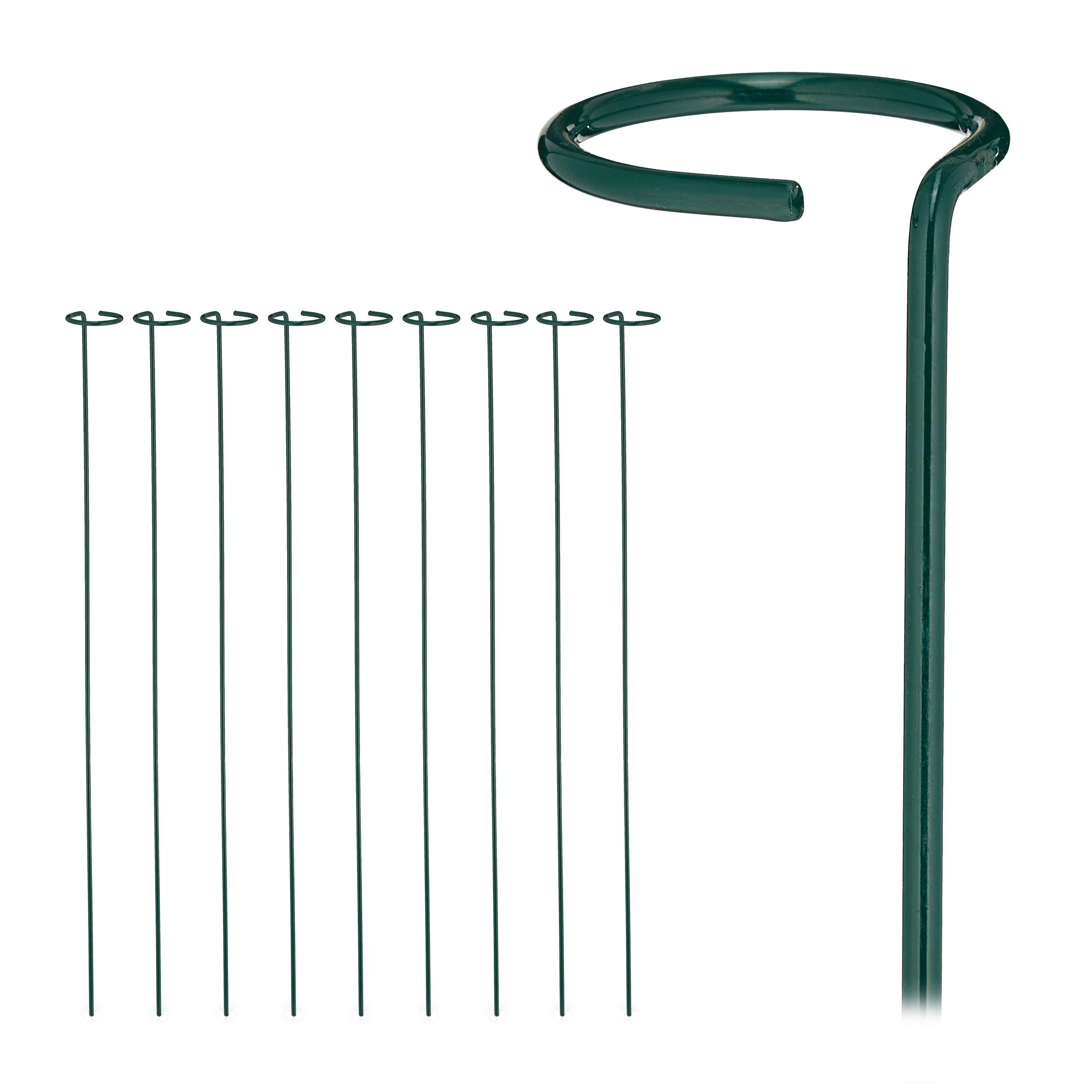 Relaxdays OPORNÁ TYČ Tmavozelená 10-dielna sada oceľ práškovo lakovaná 80 cm