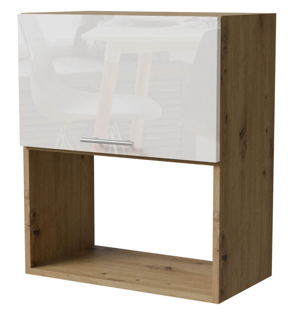 Feldmann-Wohnen Mikrowellenumbauschrank Weiß Hochglanz, Eiche Artisan 60x32.5x72 cm