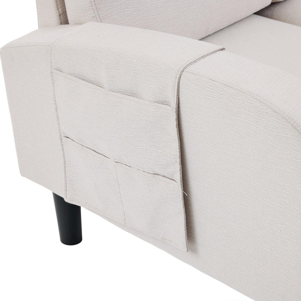 ECKSOFA DE-33175 L-Form mit 6 Aufbewahrungstaschen Beige - Beige, Holzwerkstoff (204/136cm) - ComfortXL