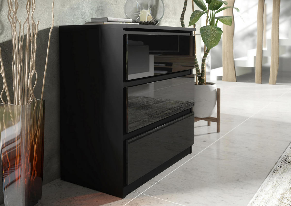 KOMMODE 70 Schwarz Hochglanz-Fronten 70x39x78,5 cm - Schwarz Hochglanz, Holzwerkstoff (70/78.5/39cm) - Mobelsta