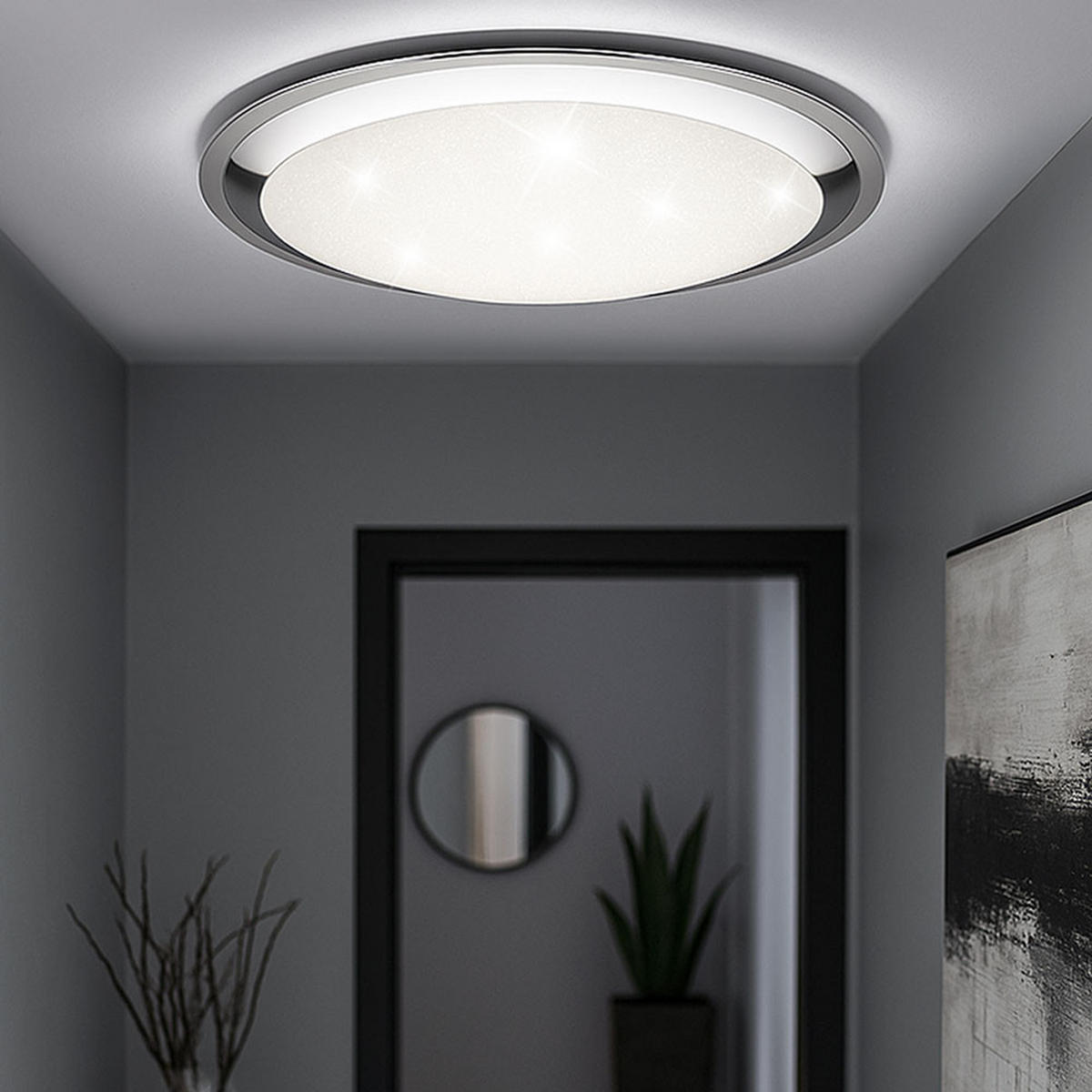 LED DECKENLEUCHTE Sterneneffekt Weiß - Silberfarben, Glas (85/85/12.5cm)