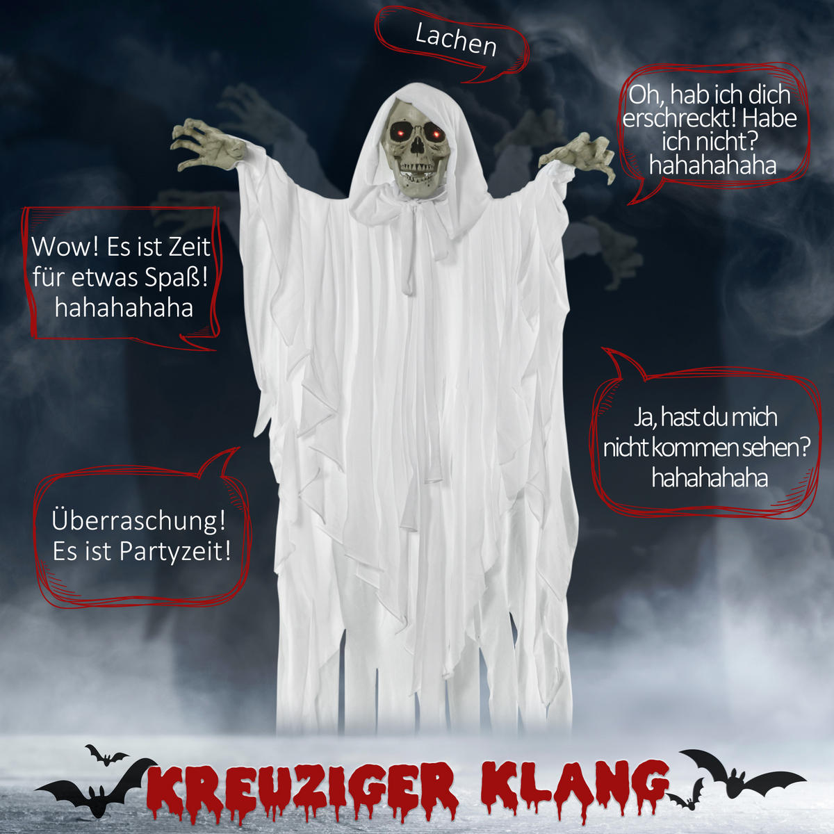 HALLOWEEN HORROR-CLOWN, Weiß, Polyester(100%), PE, PE-Schaumstoff, Eisen - Weiß, Kunststoff (19/153/91cm) - Outsunny