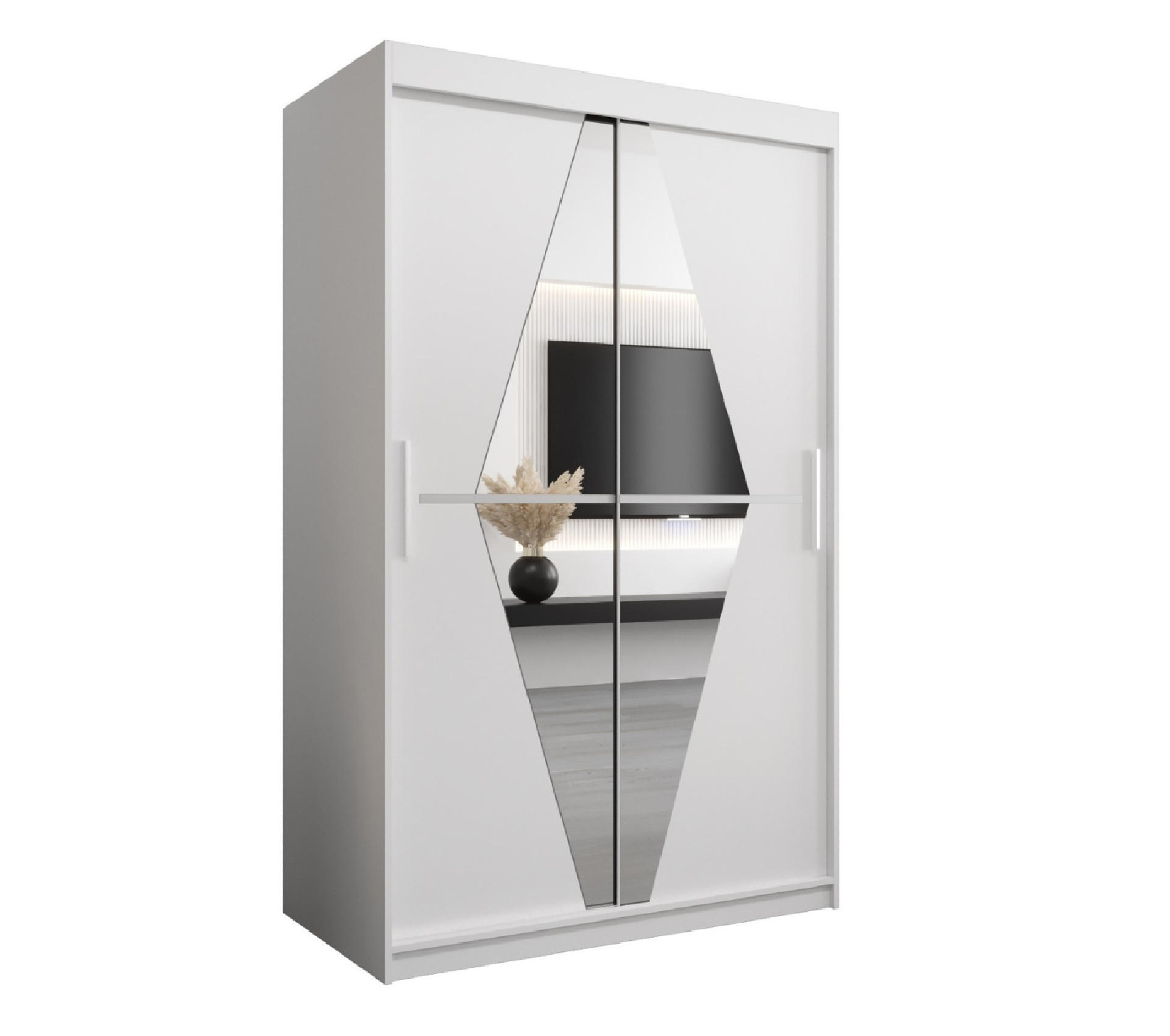 SCHWEBETÜRENSCHRANK 200/120/62 2-türig - Silberfarben/Weiß, Holz/Kunststoff (120/200/62cm) - MÖBEL KRYSPOL