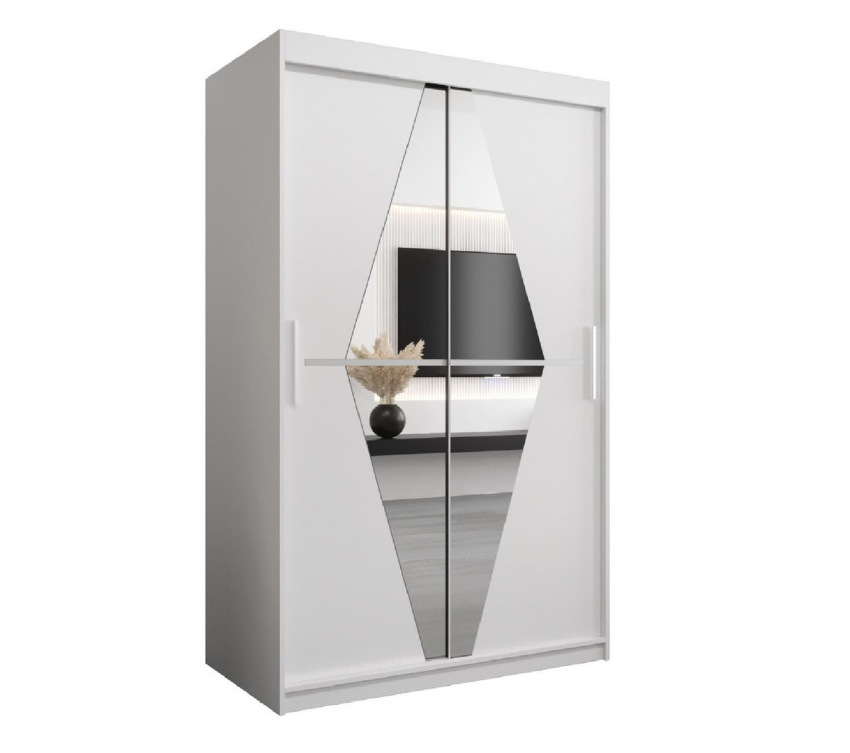 SCHWEBETÜRENSCHRANK 200/120/62 2-türig - Silberfarben/Weiß, Holz/Kunststoff (120/200/62cm) - MÖBEL KRYSPOL