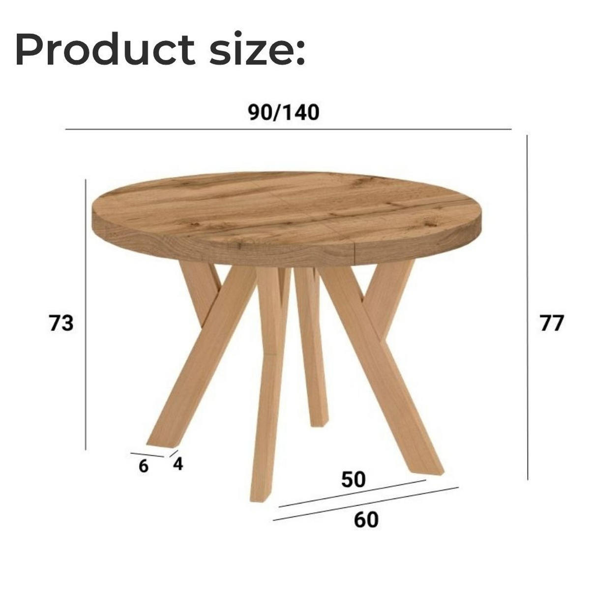 ESSTISCH Runder Ausziehbarer PERO 90/140, Eiche Craft Gold - Eichefarben, Holz (140/90/77cm) - Dekori_Interiors