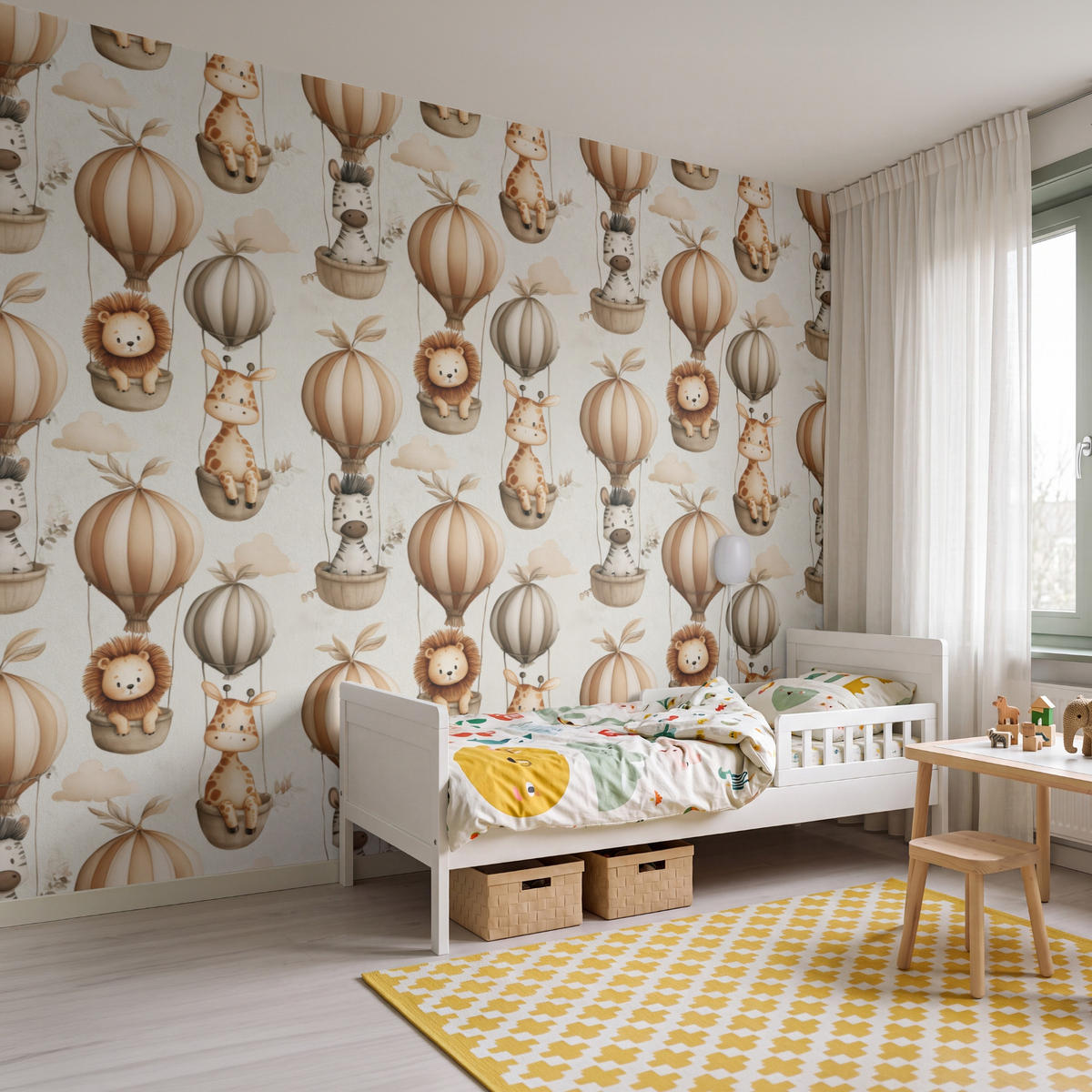 KINDERTAPETE - Safari - Heißluftballons - Taupe - 350x260 cm - Beige, Papier (350/260cm) - OnlyWow