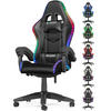 GAMINGSTUHL Schwarz Racing Ergonomisch mit LED-Licht - Schwarz, Leder (29/59/79cm) - Rattrix