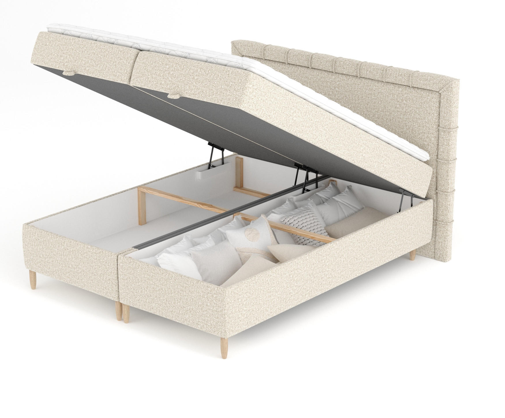 BOXBETT Voyage Beige 200/200 cm mit Matratze und Topper - Beige/Naturfarben, Holz/Holzwerkstoff (200/200cm) - Maison de Reve