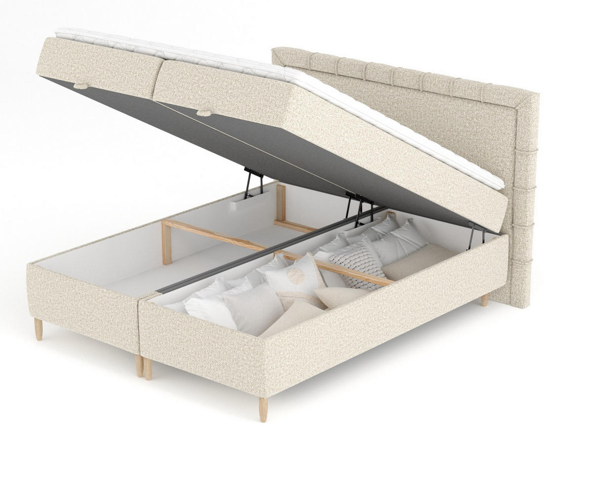 BOXBETT Voyage Beige 180/200 cm mit Matratze und Topper - Beige/Naturfarben, Holz/Holzwerkstoff (180/200cm) - Maison de Reve