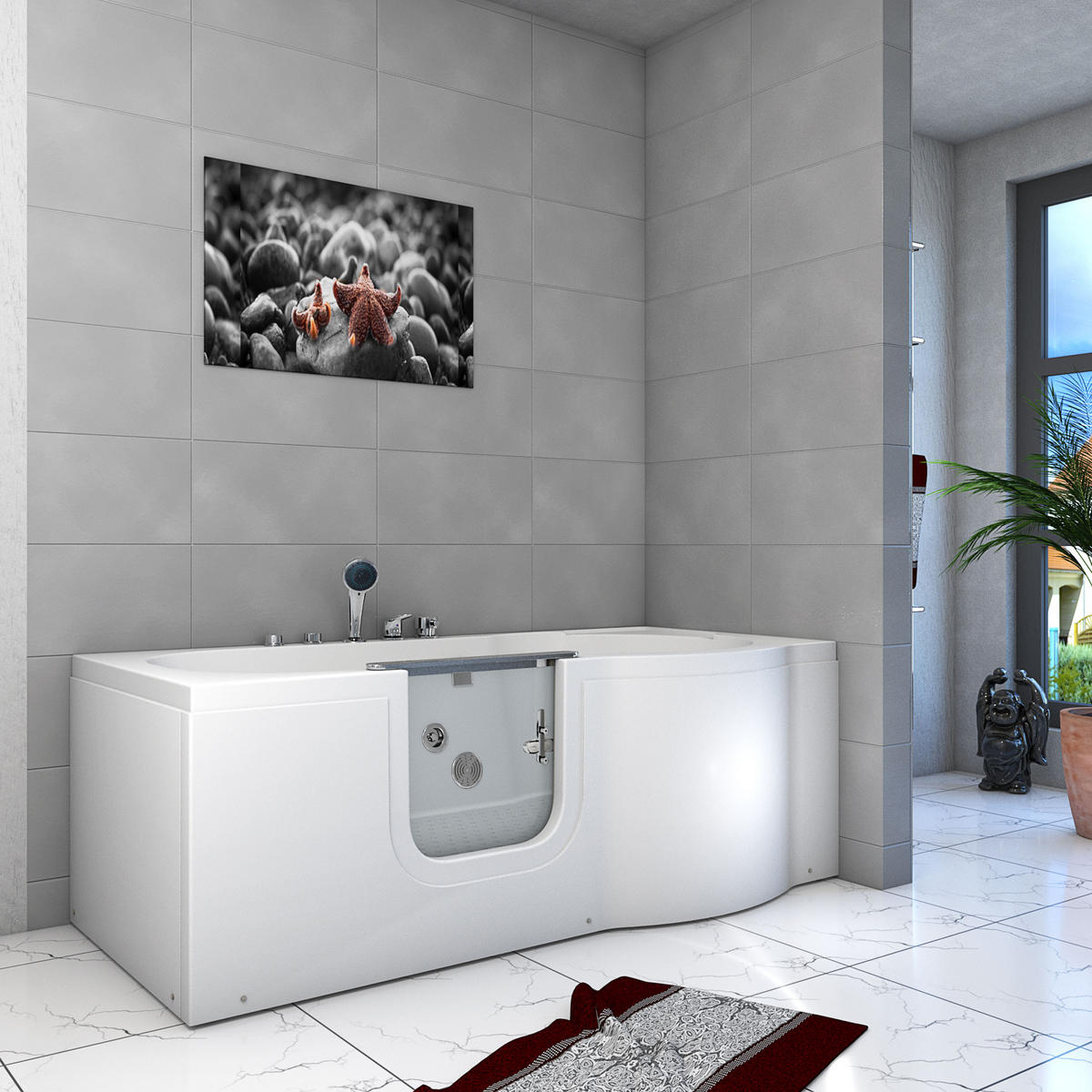 SITZWANNE Whirlpool Badewanne mit Tür S12-EH-WP-L 170x85cm - Weiß, Glas/Kunststoff (85/60/170cm) - AcquaVapore by Sandra Jentho