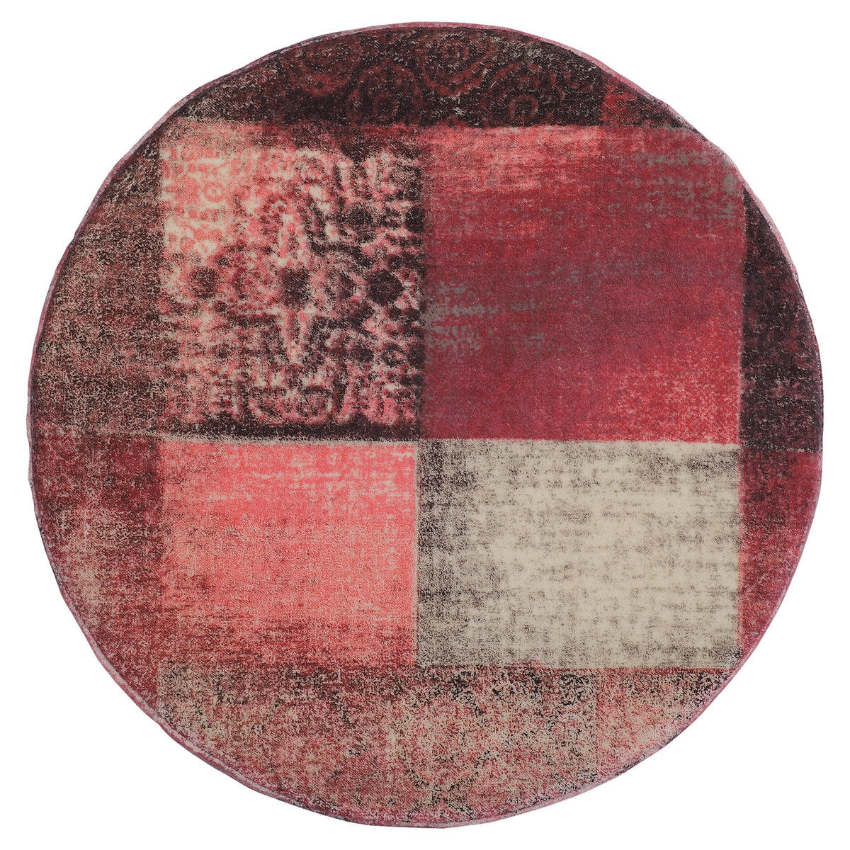 SITZHOCKER Rot rund 38x36 cm mit Holzbeinen und Stoffbezug Boho Vintage - Rot, Holz (38/36/38cm) - WOMO-DESIGN