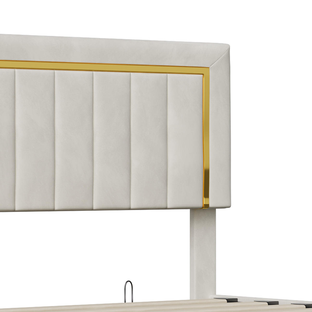 ČALÚNENÁ zamatová posteľ 180x200 cm s hydraulickým boxom a zlatými detailmi - écru, drevo (180/200cm) - SHOPENTRA